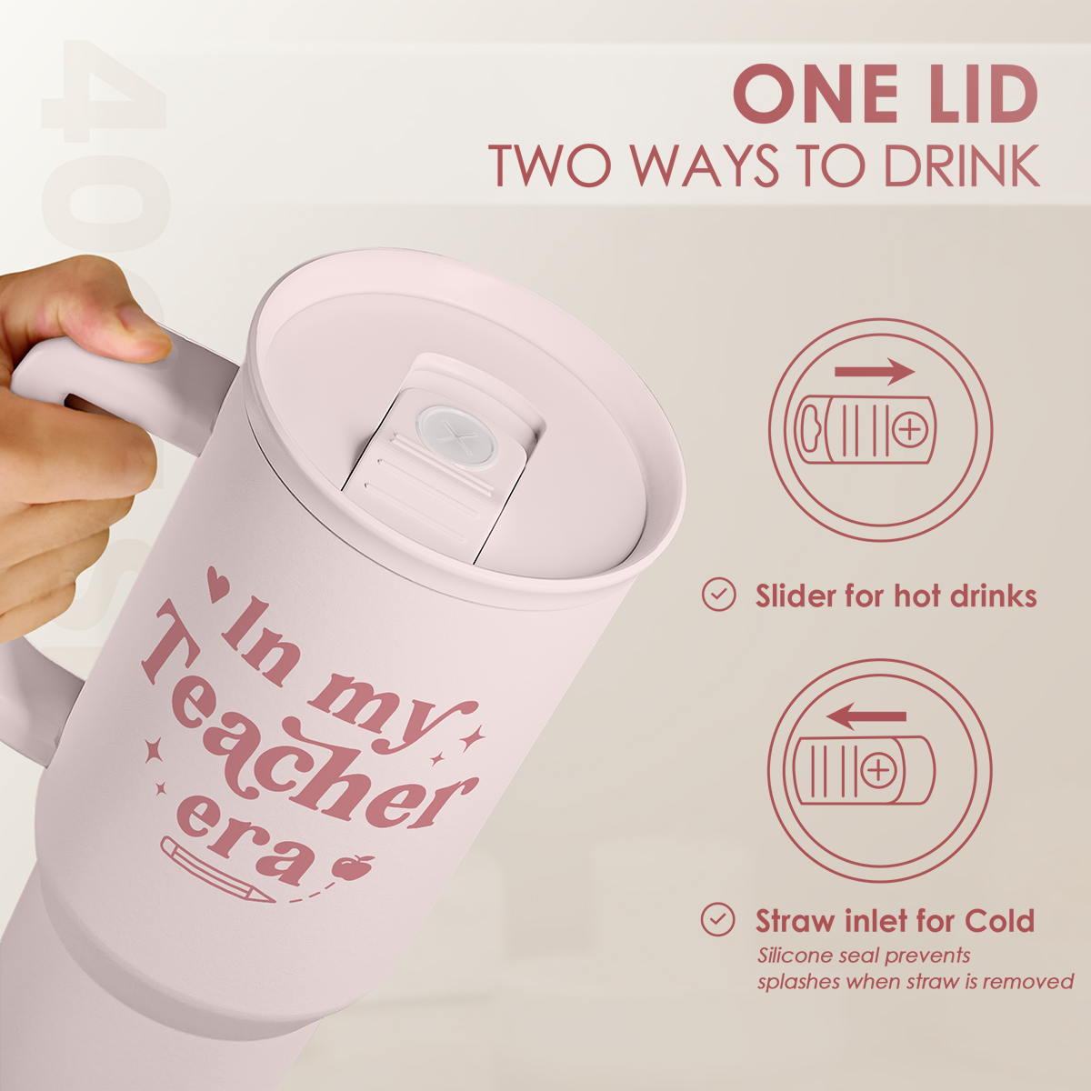 Pink Teacher Slidemate | Slider Tumbler with Handle 40oz