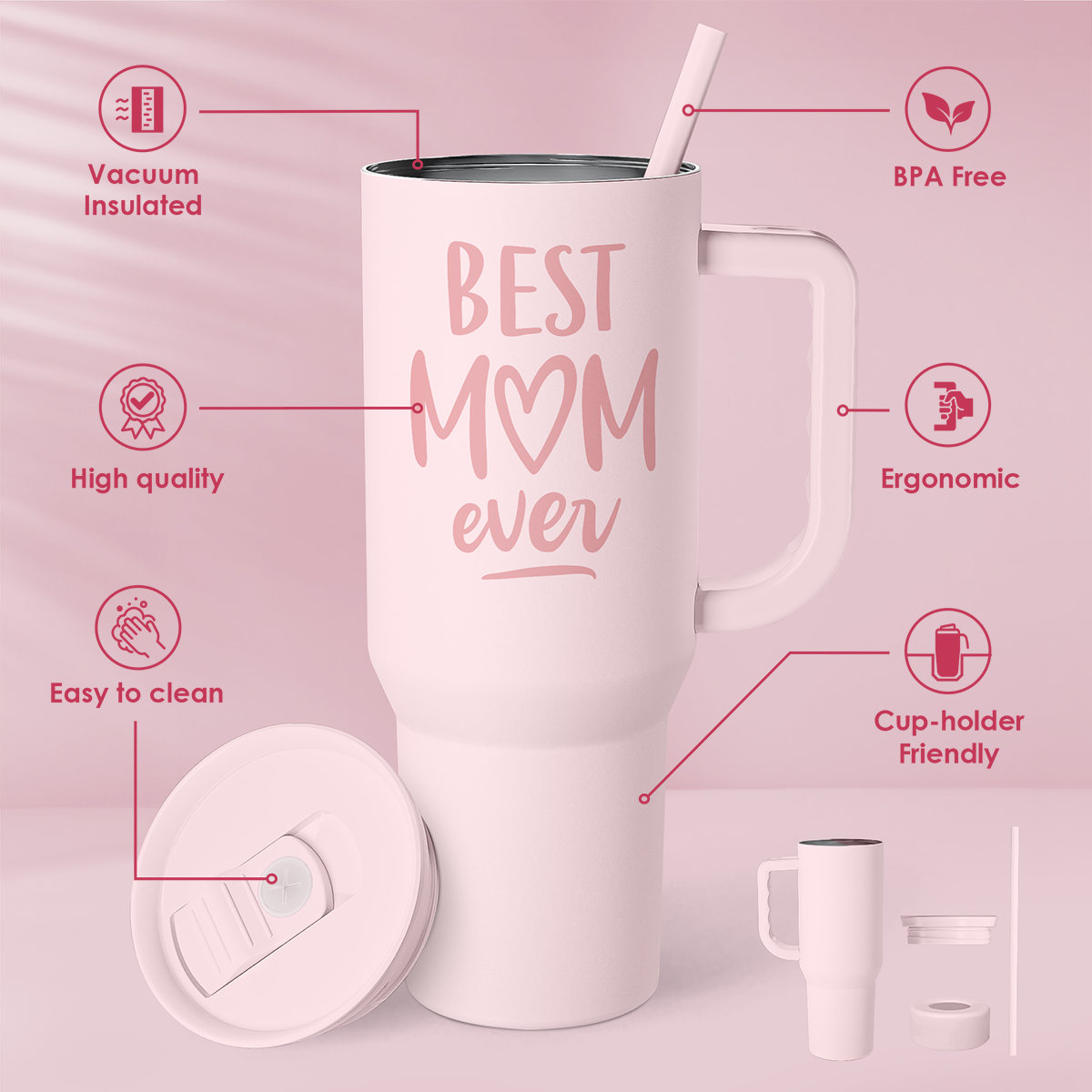 Pink Best Mom Ever Slidemate | Slider Tumbler with Handle 40oz