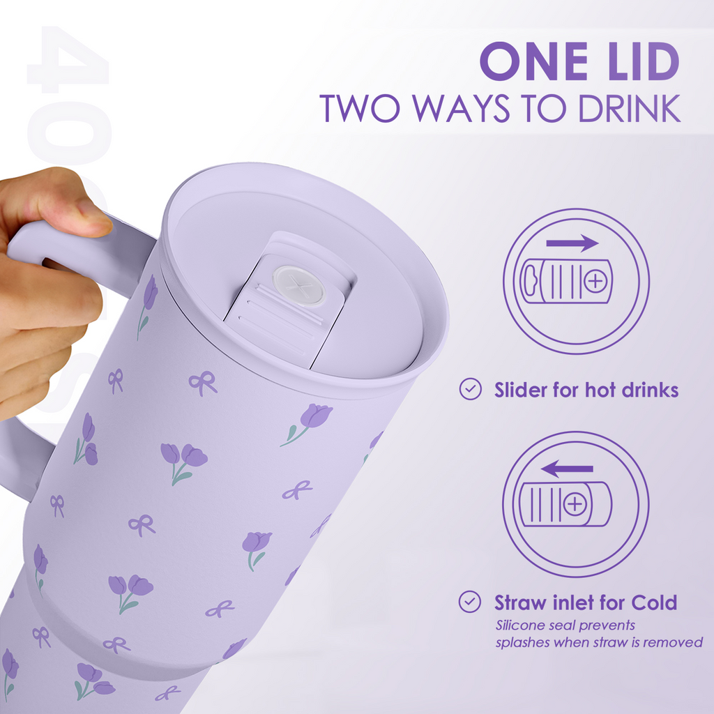 Purple Floral Slidemate | Slider Tumbler with Handle 40oz