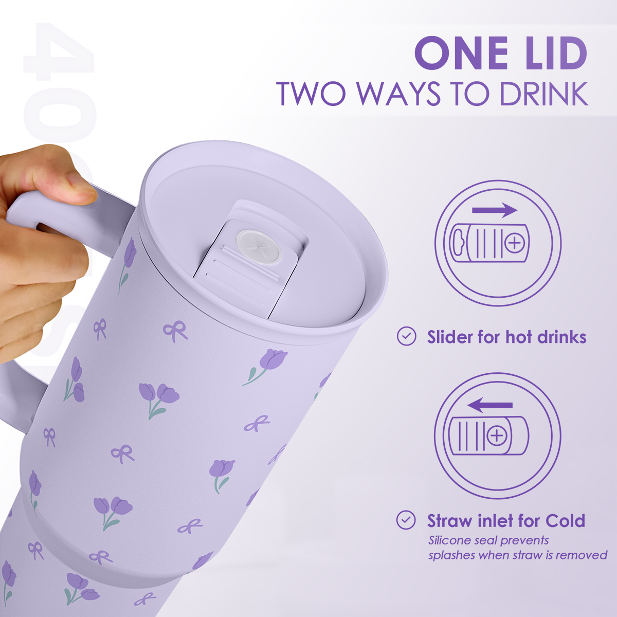 Purple Floral Slidemate | Slider Tumbler with Handle 40oz