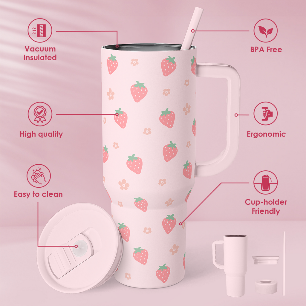 Pink Strawberry Slidemate | Slider Tumbler with Handle 40oz