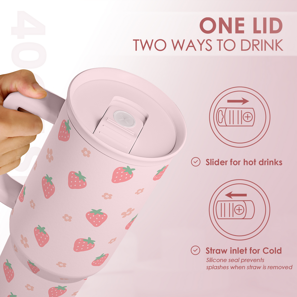 Pink Strawberry Slidemate | Slider Tumbler with Handle 40oz