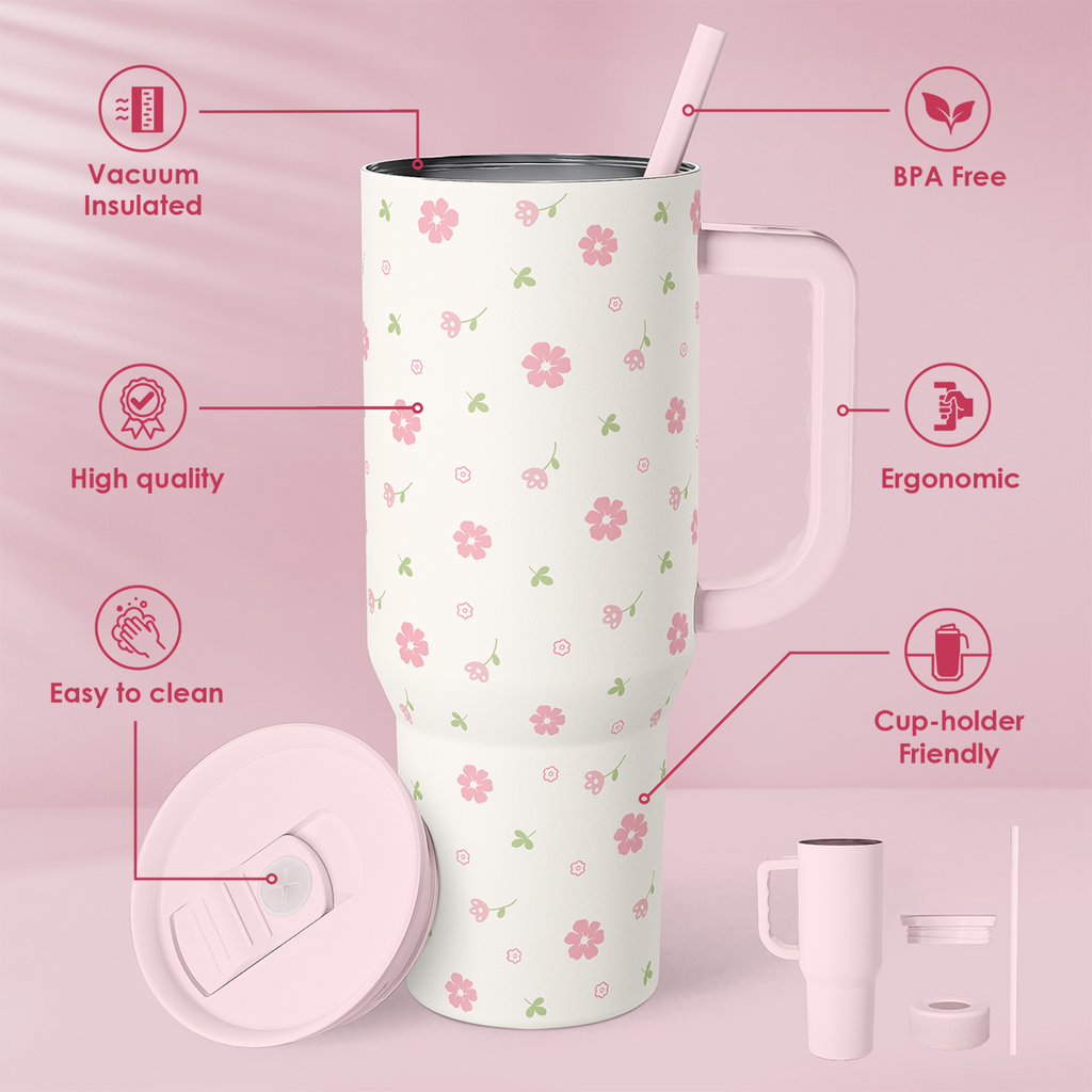 Pink Floral Slidemate | Slider Tumbler with Handle 40oz