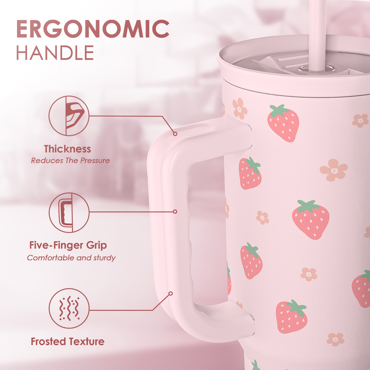 Pink Strawberry Slidemate | Slider Tumbler with Handle 40oz