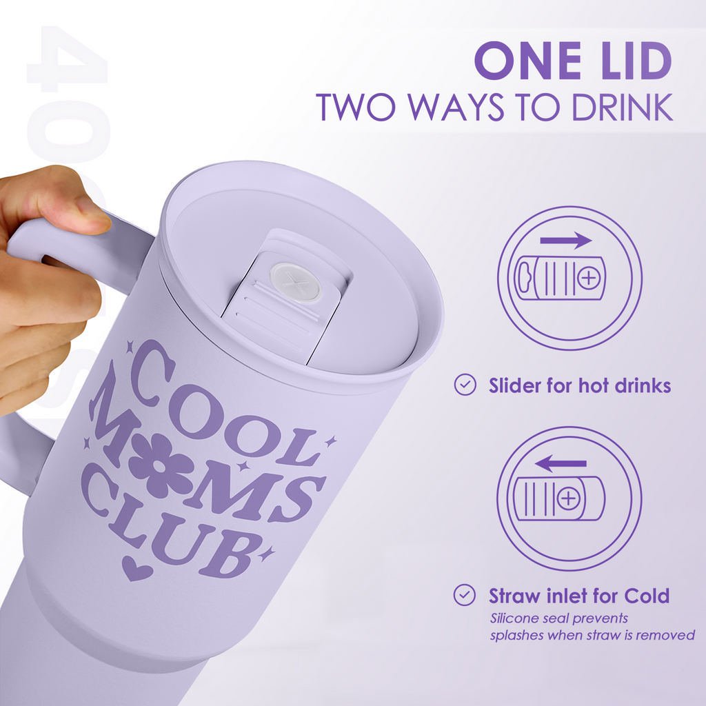 Purple Cool Mom Club Slidemate | Slider Tumbler with Handle 40oz