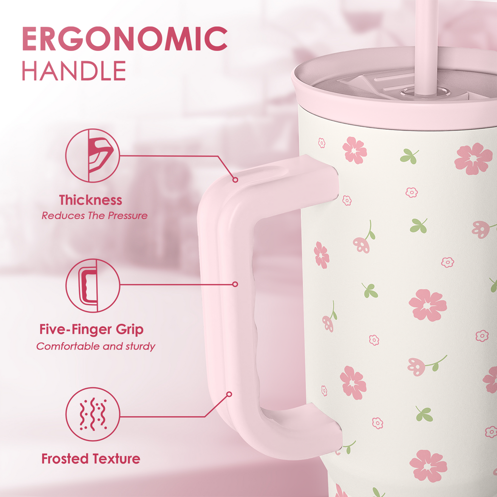 Pink Floral Slidemate | Slider Tumbler with Handle 40oz