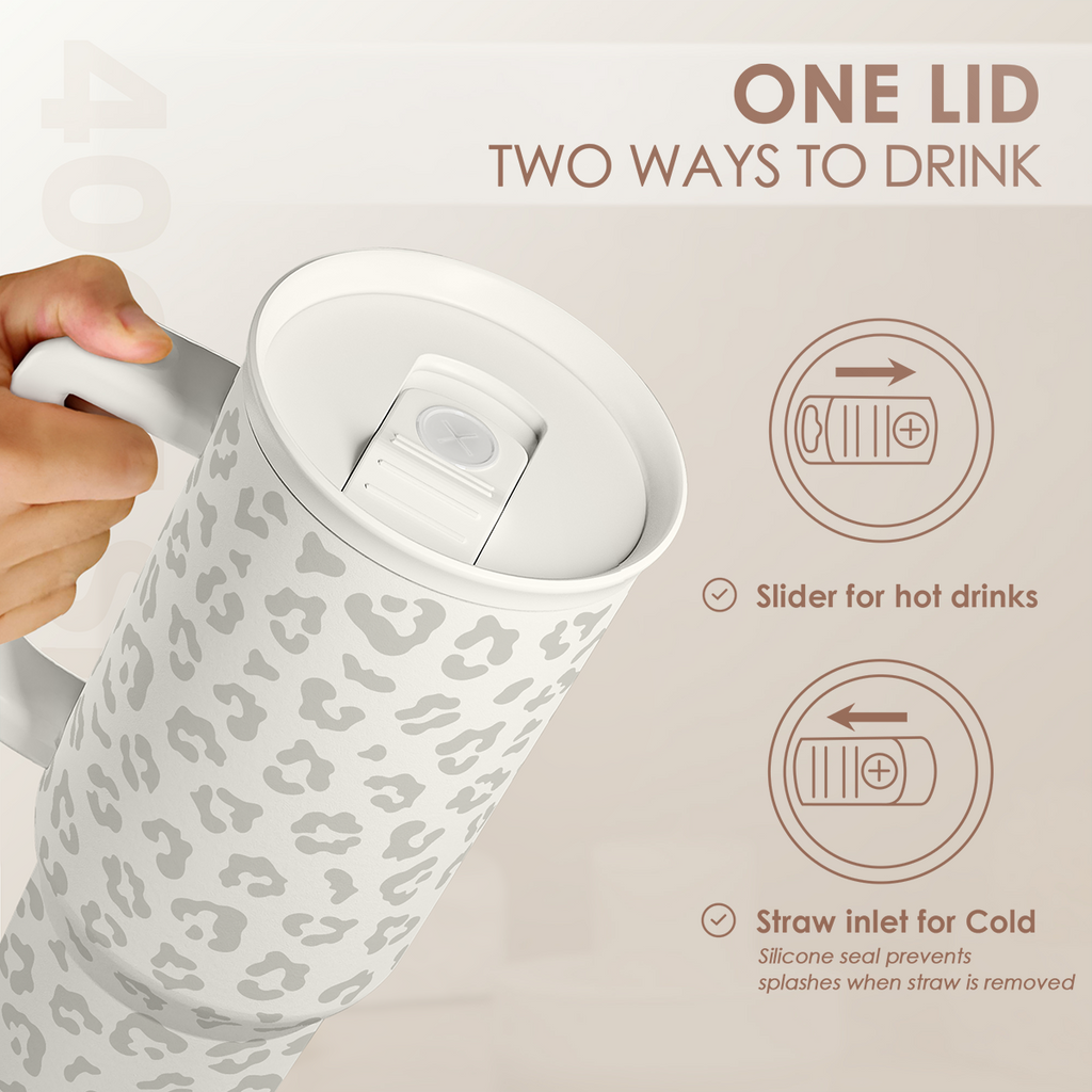 White Leopard Slidemate | Slider Tumbler with Handle 40oz