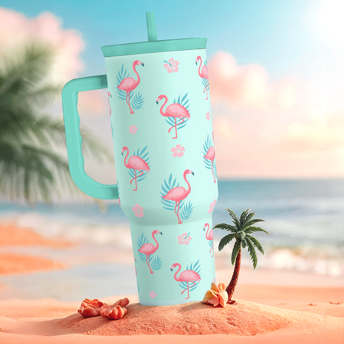 Mint Flamingo Slidemate | Slider Tumbler with Handle 40oz