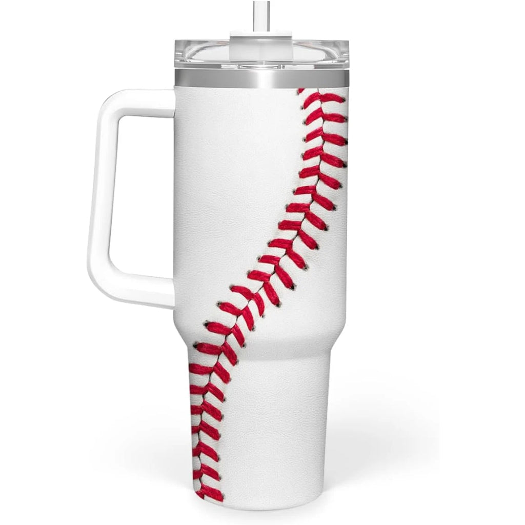 White Baseball Quencher Tumbler with Handle 40oz