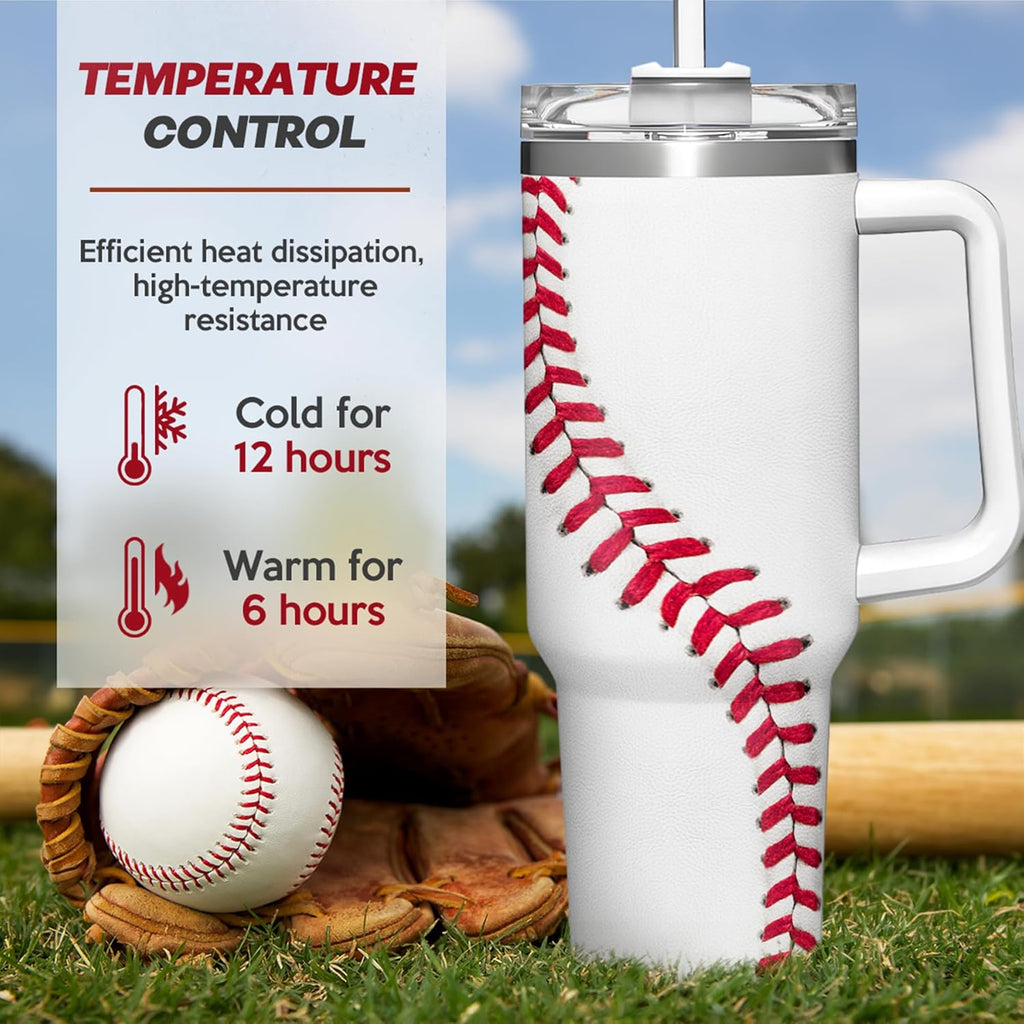 White Baseball Quencher Tumbler with Handle 40oz