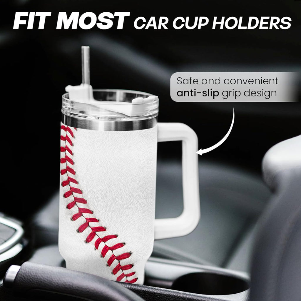 White Baseball Quencher Tumbler with Handle 40oz