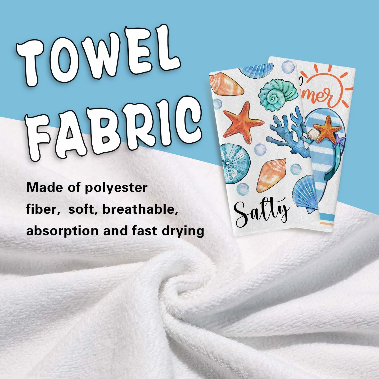 Croar Kitchen Dish Towels Set 2 Coastal Starfish Coral 18x26 in