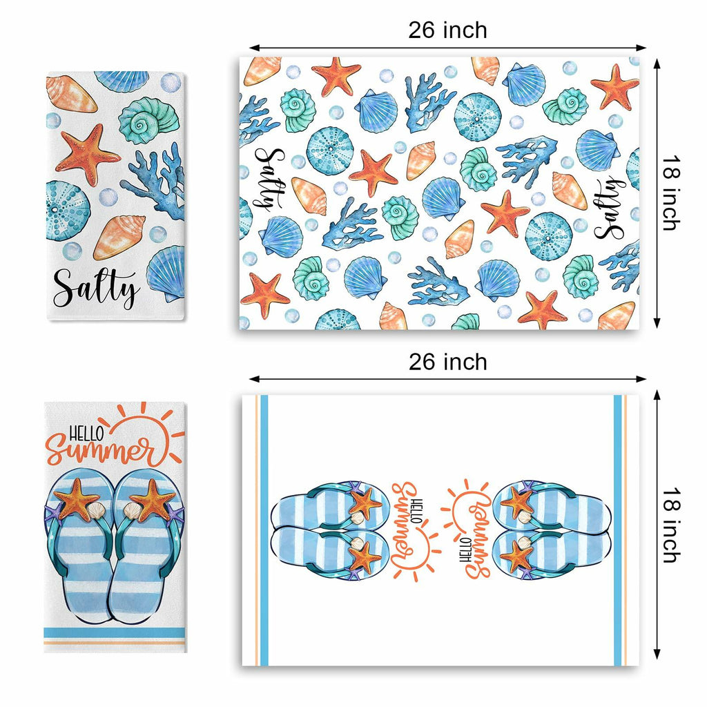 Croar Kitchen Dish Towels Set 2 Coastal Starfish Coral 18x26 in