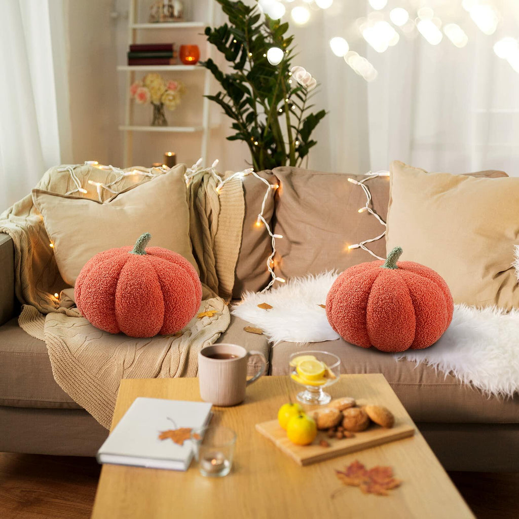 Queekay 2 Pcs Pumpkin Pillow Plush 11x9.5 Inch Orange Fall Decor