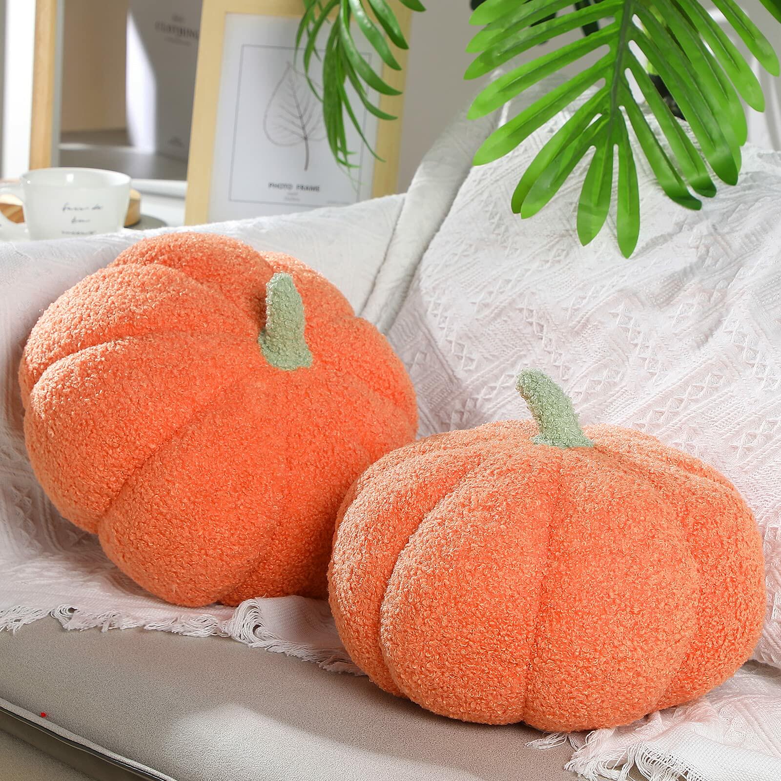 Queekay 2 Pcs Pumpkin Pillow Plush 11x9.5 Inch Orange Fall Decor