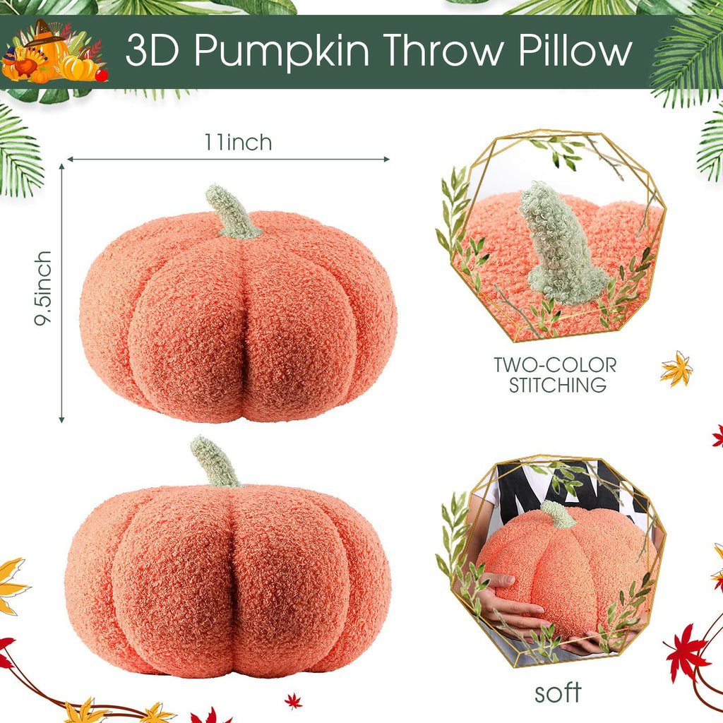 Queekay 2 Pcs Pumpkin Pillow Plush 11x9.5 Inch Orange Fall Decor