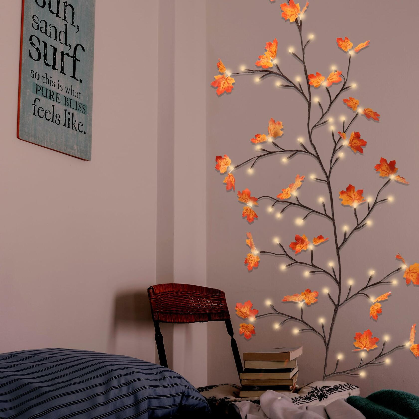 PAJH Fall Thanksgiving Garland 5.25ft 72 LED 8 Modes Orange Leaf Lights