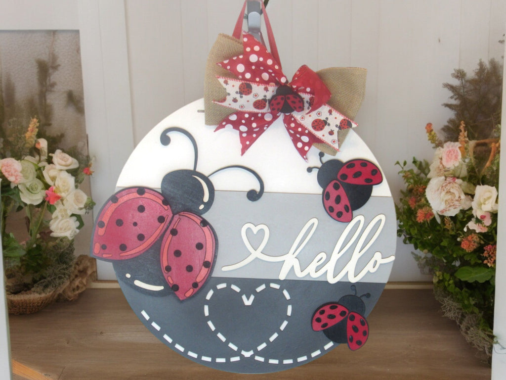 Ladybug Decor - Door Hanger Welcome Sign