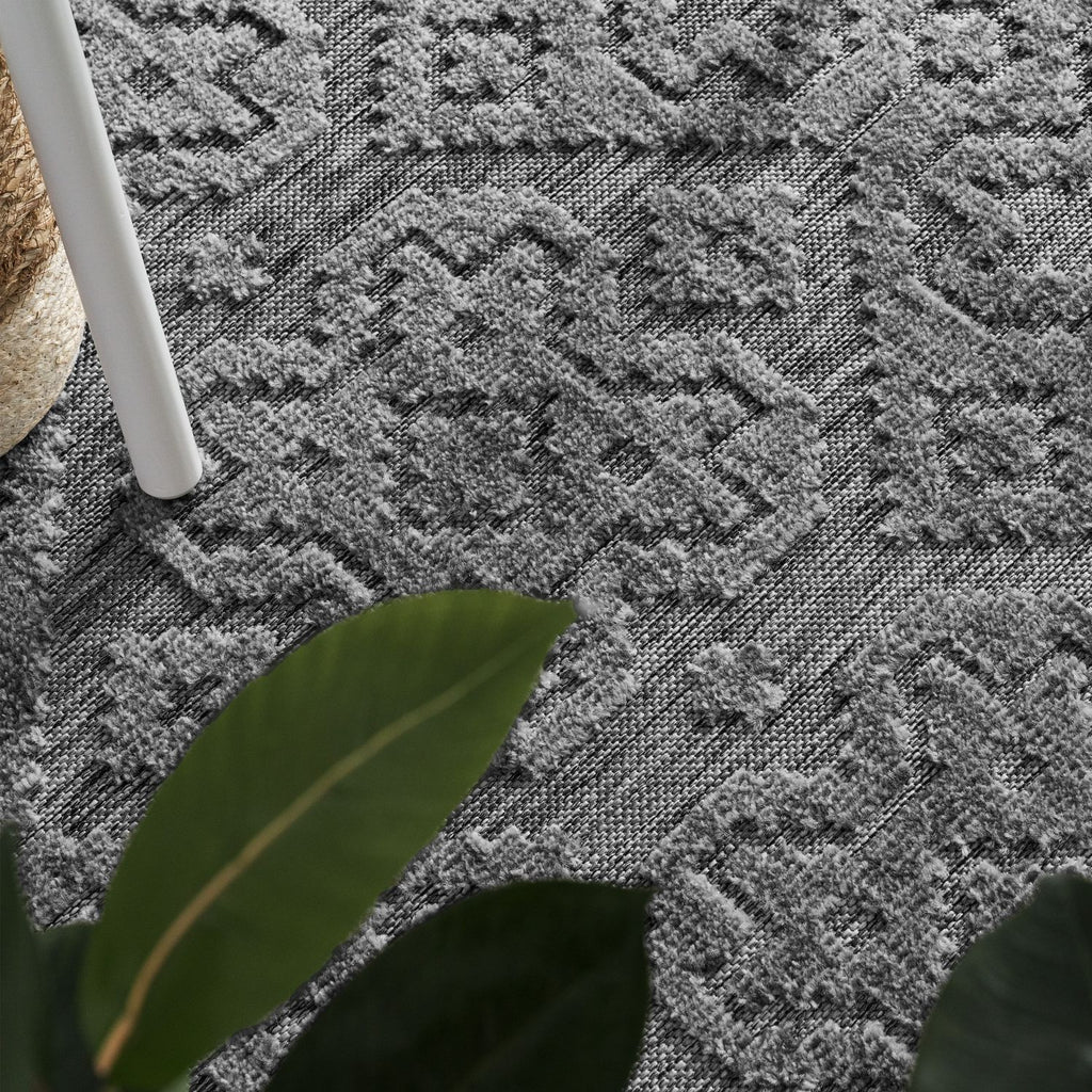 In- & Outdoor Rug Marrakesh High-Low Diamond Effect Pattern Anthracite