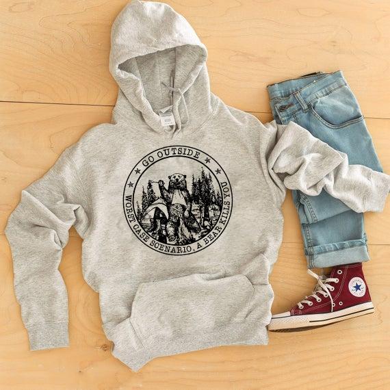 Go Outside Worst Case Scenario a Bear Will Kill You Graphic Tee