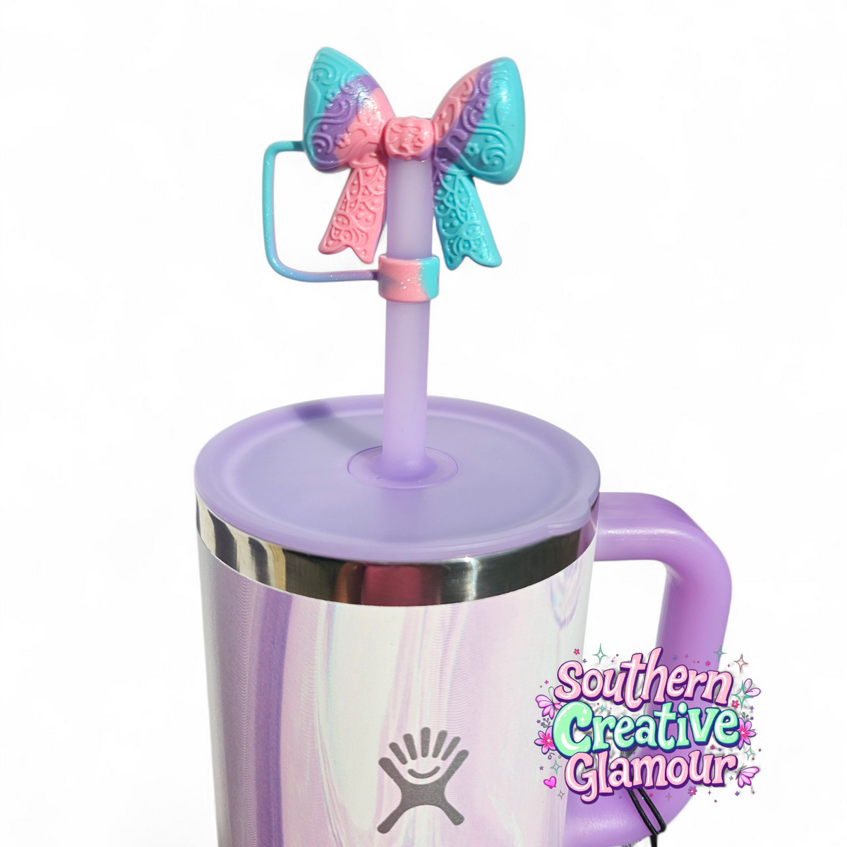 Paisley Princess Bow BOW Silicone Straw Topper | Blue Swirl Shimmer