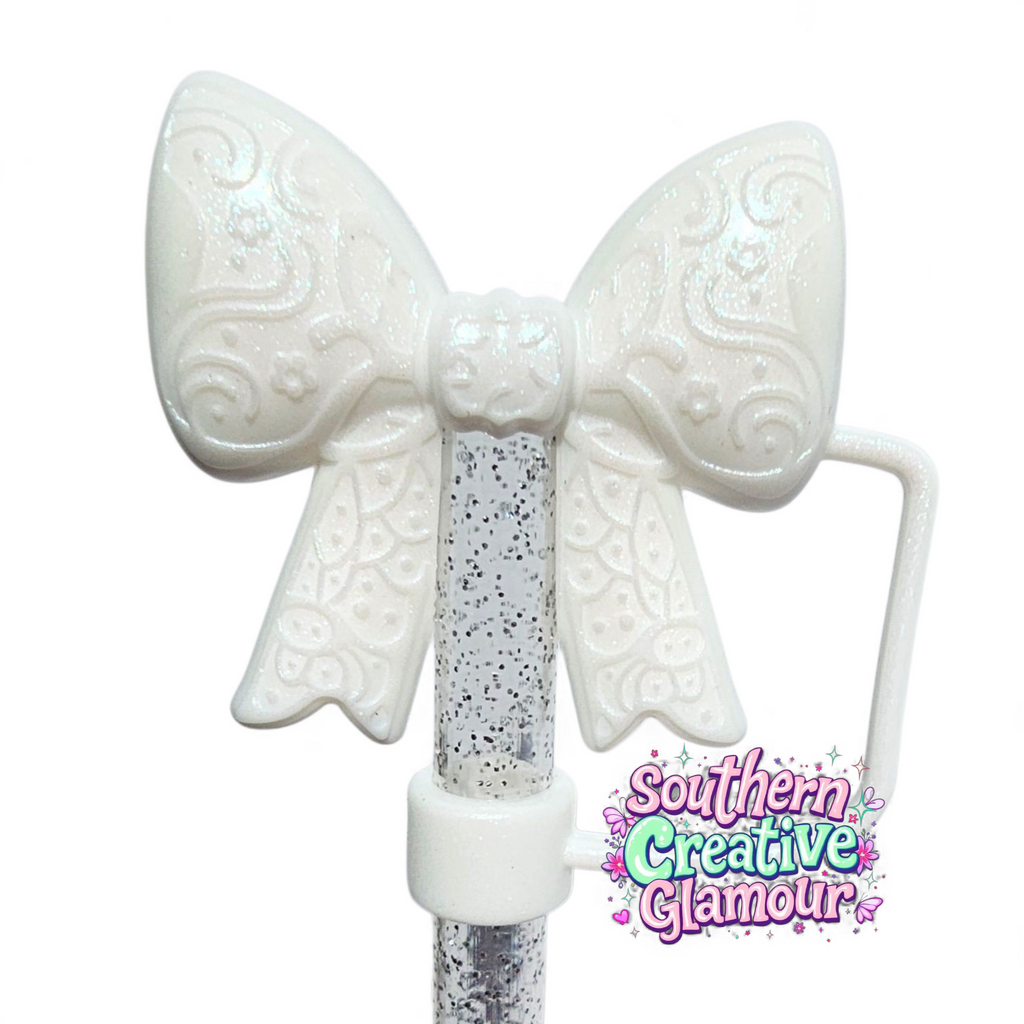 Paisley Princess 3D Bow Silicone 10mm Straw Topper | Pearl Shimmer
