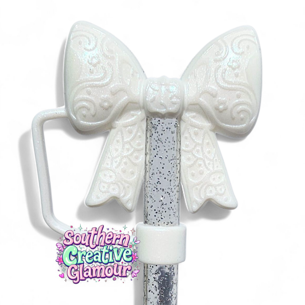 Paisley Princess 3D Bow Silicone 10mm Straw Topper | Pearl Shimmer