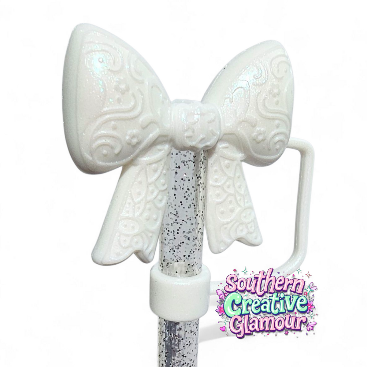 Paisley Princess 3D Bow Silicone 10mm Straw Topper | Pearl Shimmer