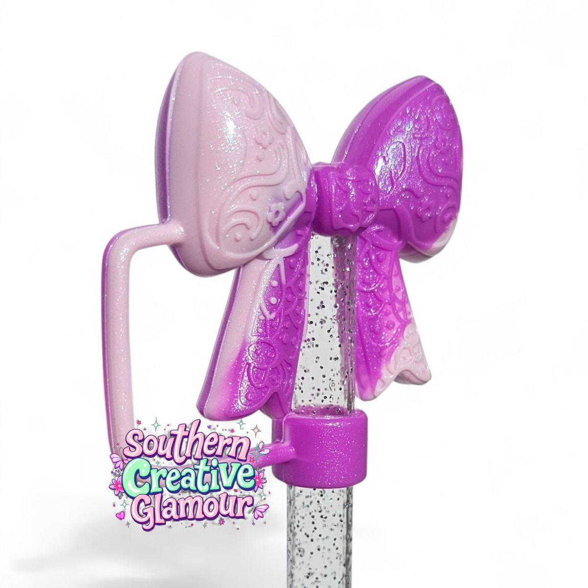 Purple Paisley Princess 3D Bow Silicone 10mm Straw Topper | Purple Shimmer
