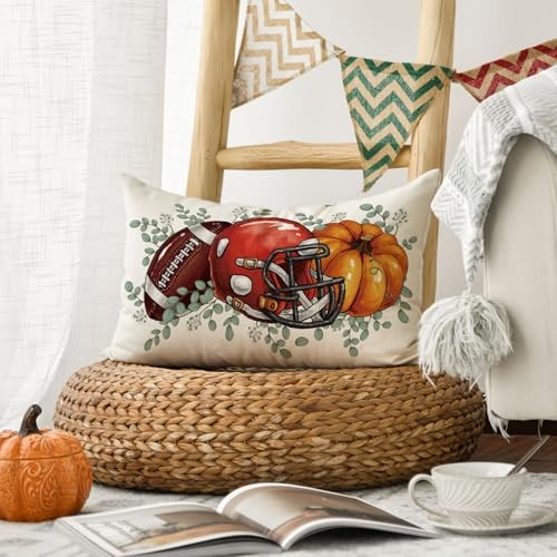 Yxuiyal Fall Pillow Covers 12x20 Inch Plaid Orange Pumpkin Leaf 2 Pack