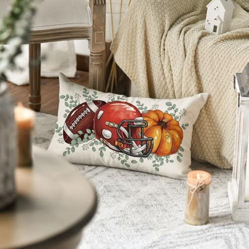 Yxuiyal Fall Pillow Covers 12x20 Inch Plaid Orange Pumpkin Leaf 2 Pack