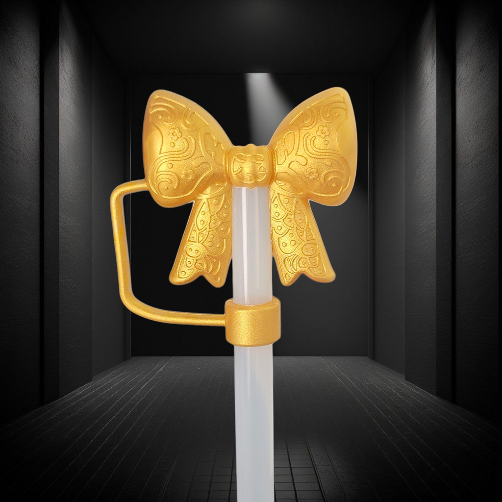 Paisley Princess 3D Bow Silicone Straw Topper | Gold Shimmer