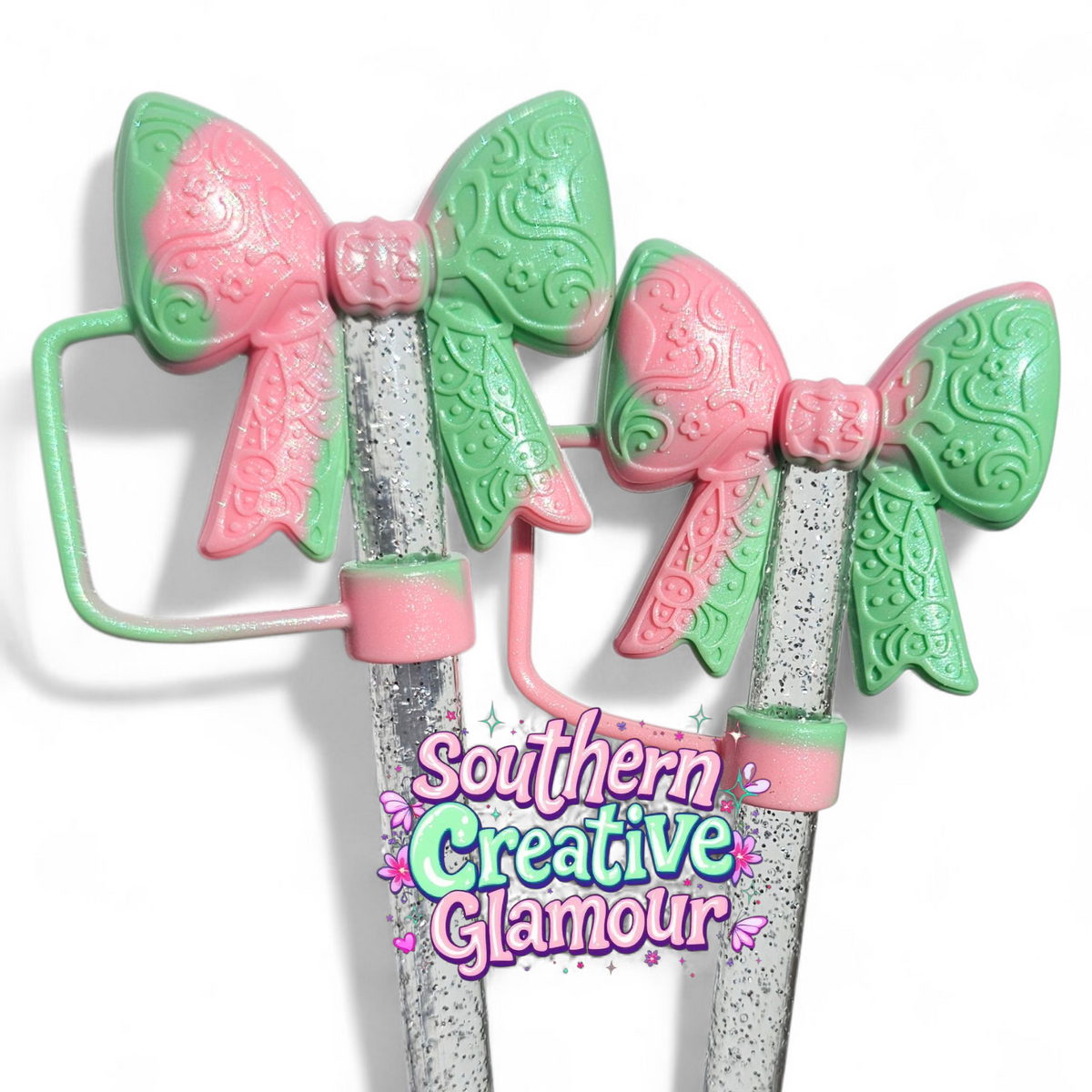 Paisley Princess 3D BOW Silicone Straw Topper | Watermelon Shimmer