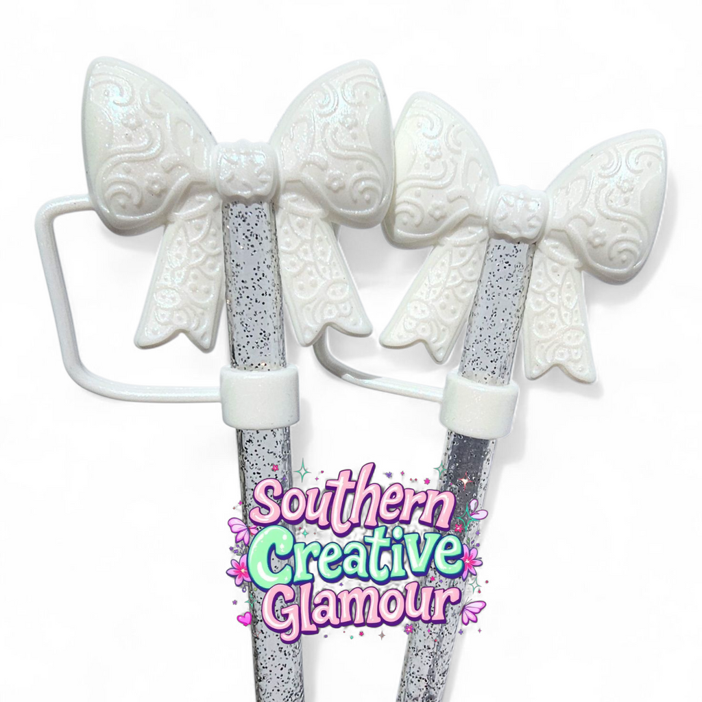 Paisley Princess 3D Bow Silicone 10mm Straw Topper | Pearl Shimmer