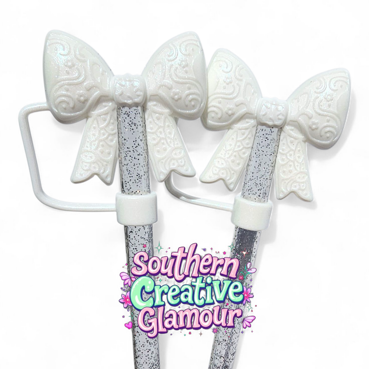 Paisley Princess 3D Bow Silicone 10mm Straw Topper | Pearl Shimmer
