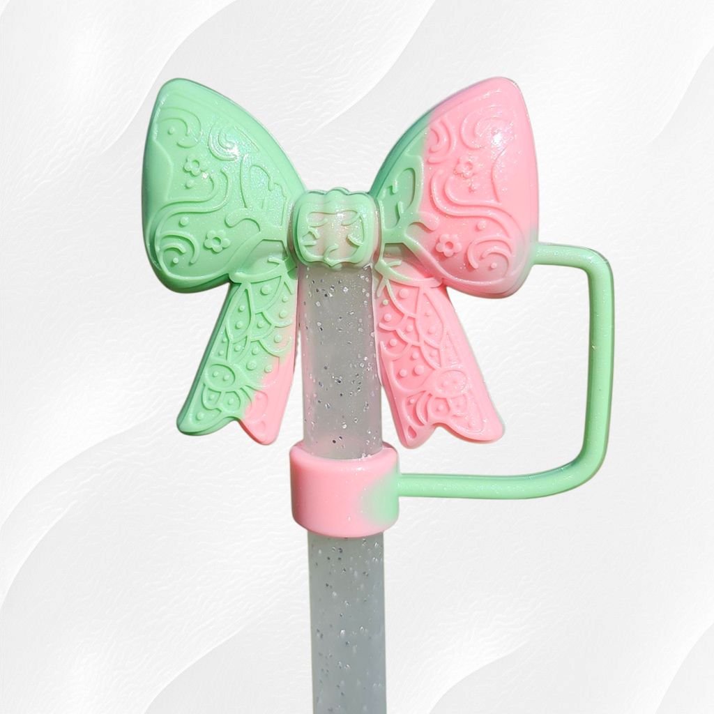 Paisley Princess 3D BOW Silicone Straw Topper | Watermelon Shimmer