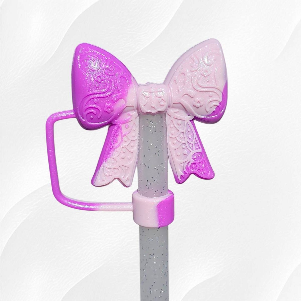 Purple Paisley Princess 3D Bow Silicone 10mm Straw Topper | Purple Shimmer