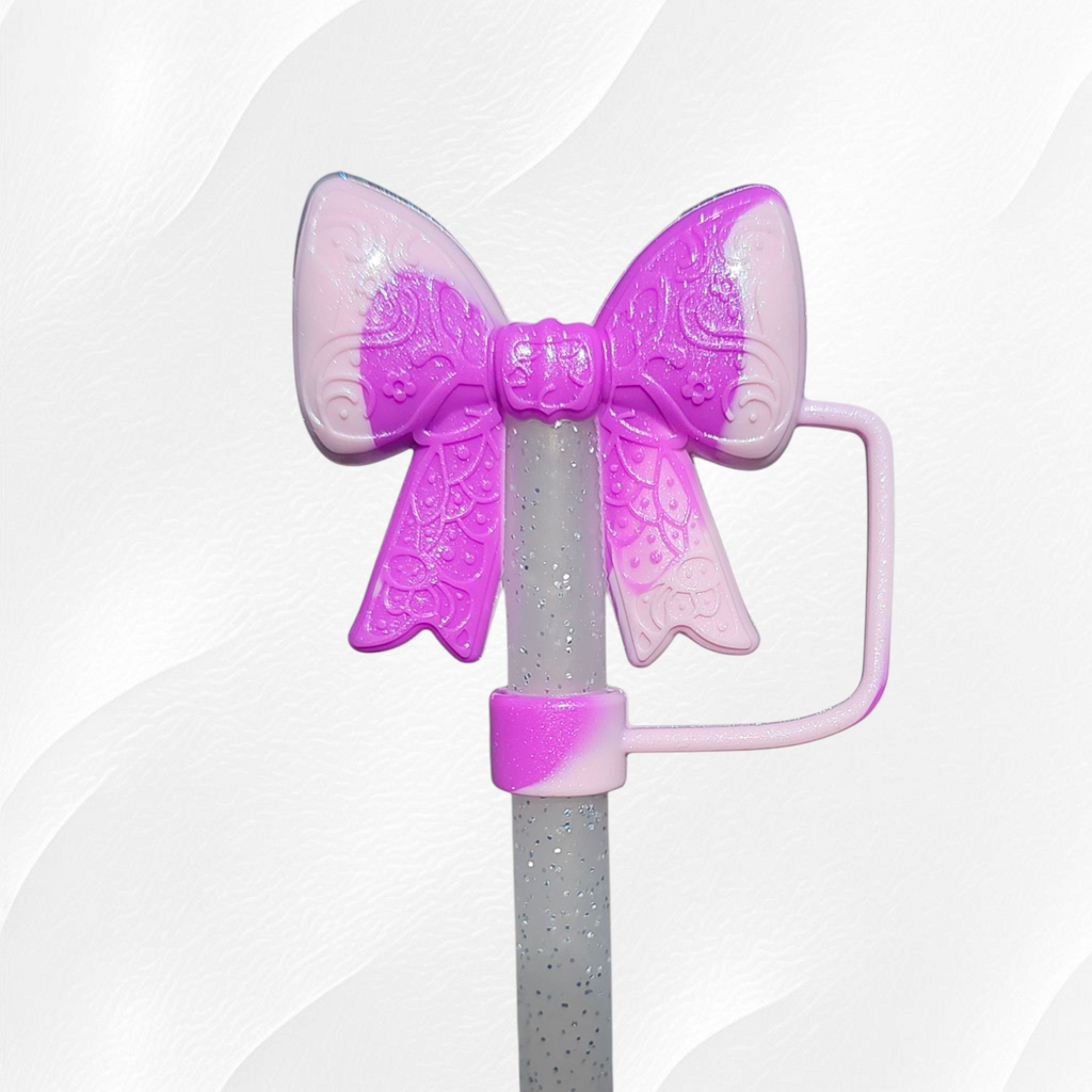 Purple Paisley Princess 3D Bow Silicone 10mm Straw Topper | Purple Shimmer