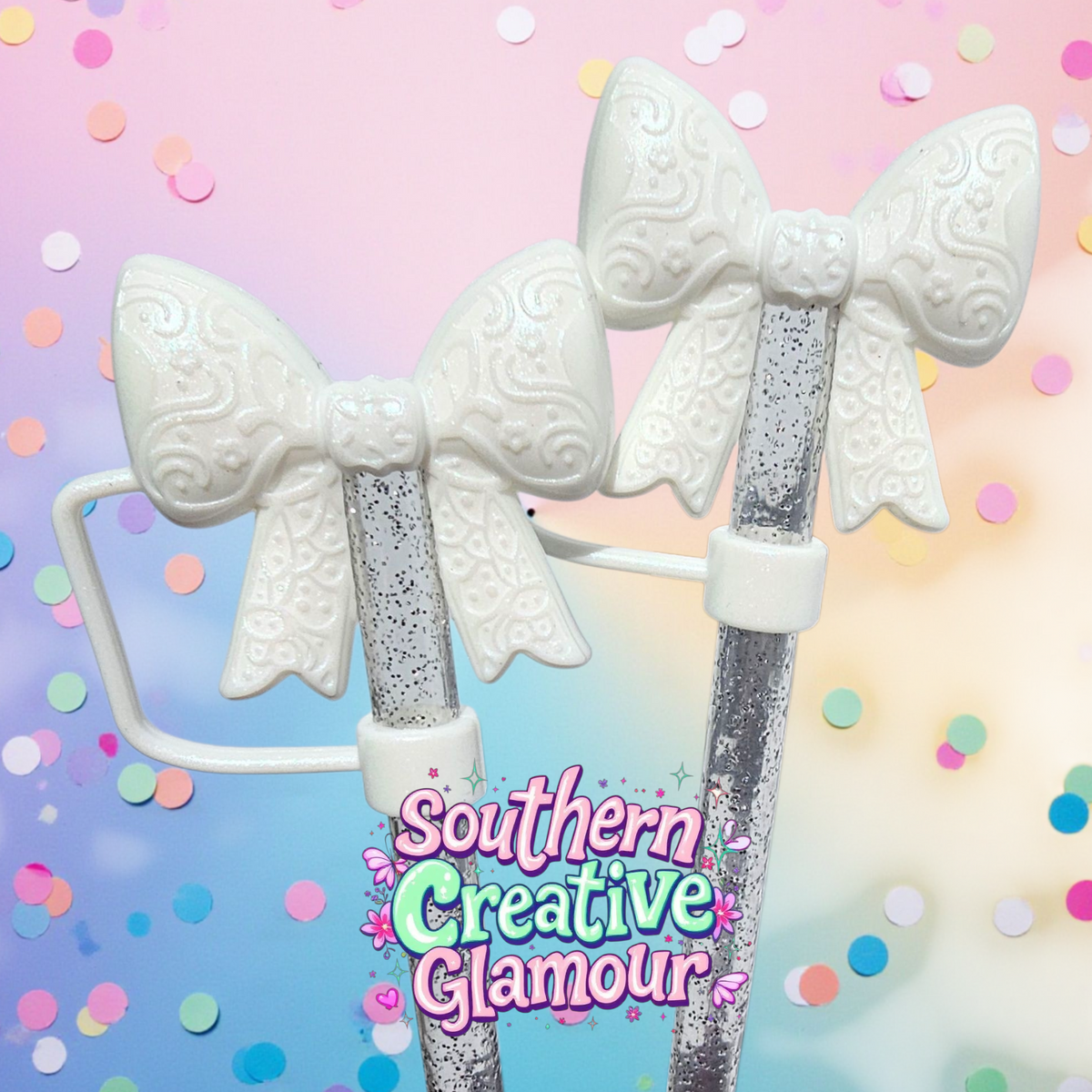 Paisley Princess 3D Bow Silicone 10mm Straw Topper | Pearl Shimmer