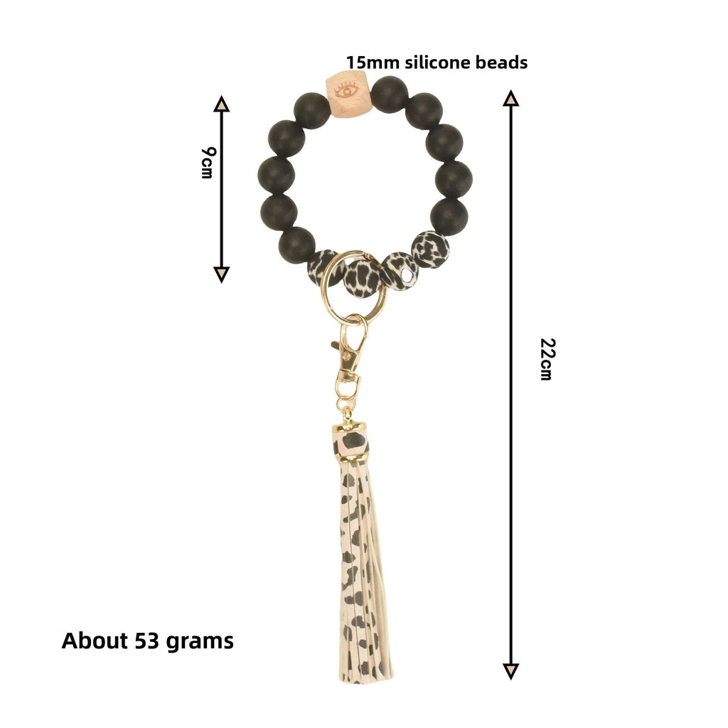 PU Tassel Keychain Bag charm Silicone Beaded Keychain Wristlet Key Ring Bracelet Cute Car Key Chain Holder for Women Girls
