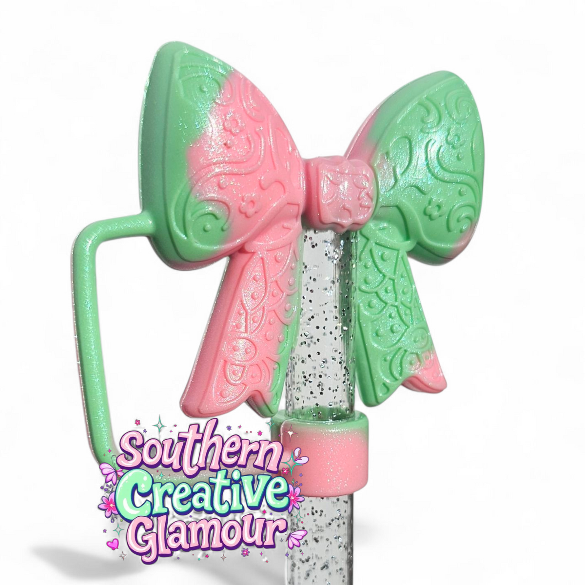Paisley Princess 3D BOW Silicone Straw Topper | Watermelon Shimmer