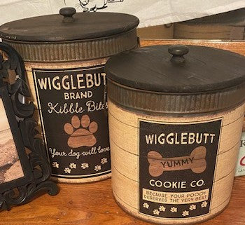 Wigglebutt Brand Rustic Metal Dog Treat Canister Set (2-Piece)
